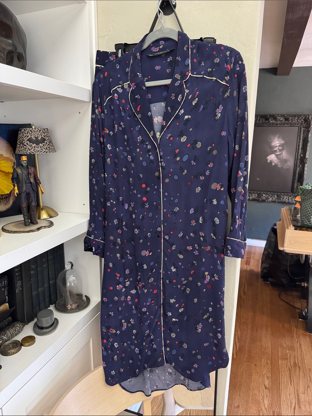 Zara x Trafaluc collab Navy Floral Button-Front pantsuit